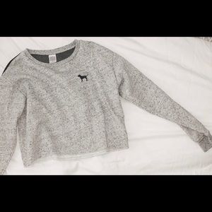 VICTORIA SECRET PINK GREY MESH CROPPED SWEATSHIRT